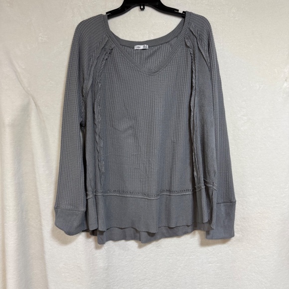 Dex Top Women's 3X Gray Waffle Knit Round Neck Wide Long Sleeve Pullover - Picture 4 of 10